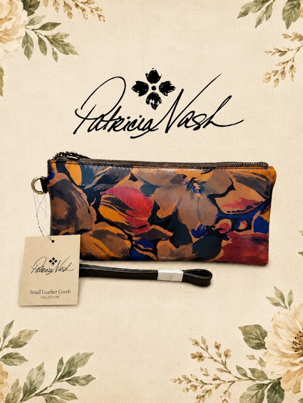 Patricia Nash Fall Flora Leather Wristlet Wallet Clutch NWT